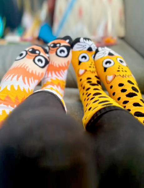 SLOTH & CHEETAH DAD OR MOM AND ME SOCK SET