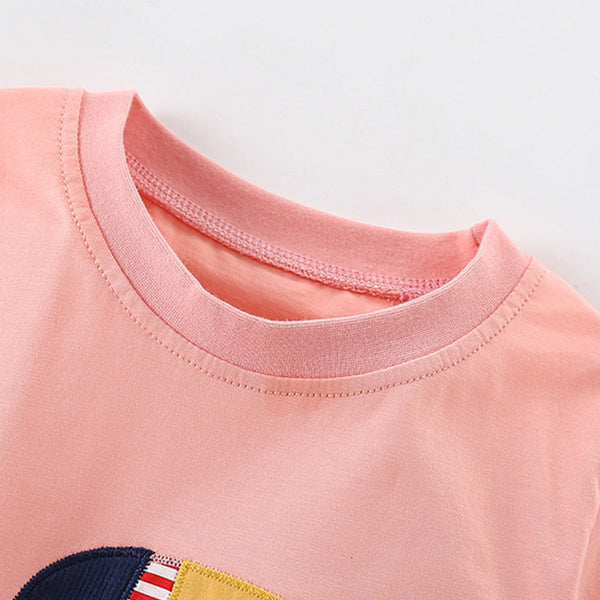 Summer Girls’ Bird Cartoon Pattern Pink T-shirt in European and American Style