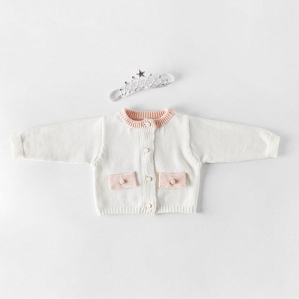 Baby Girl 1pcs Contrast Longsleeve Knit Bodysuit & Cardigan 1-Pieces Sets