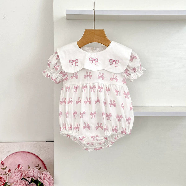 Summer Baby Girls French-style Butterfly-bow Pattern Short Sleeves Onesies and Dress – Princess Sister Matching Set