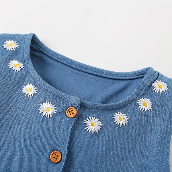 Summer Arrival Flowers Pattern Sleeveless Single Breasted Dress for Stylish Girls