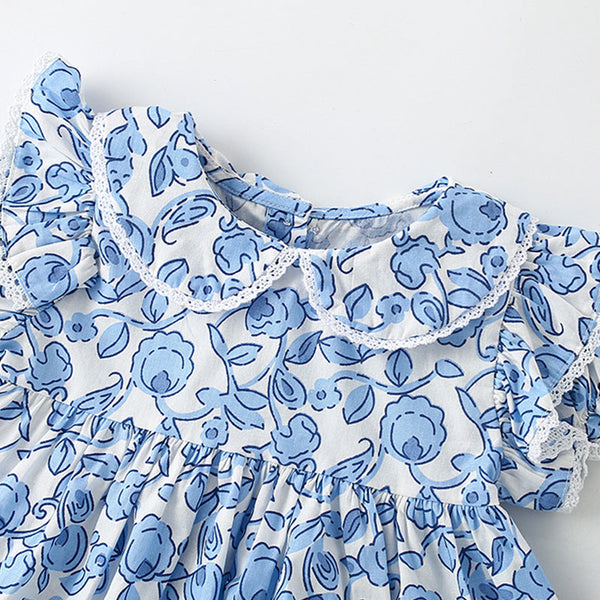 Summer Girls’ Flowers Pattern Printed Top in European and American Style