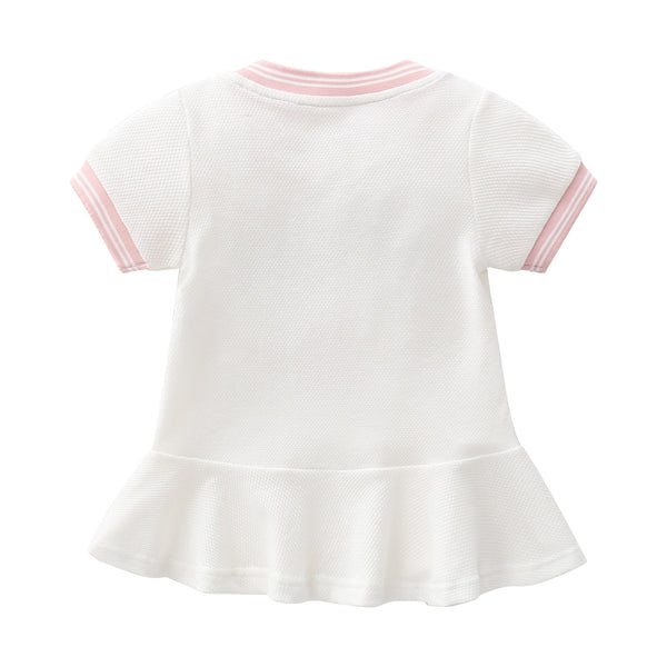 Baby Girl 1pcs Logo Graphic Graphic Side & Neck Striped Design Ruffle Hem Baseball Dress