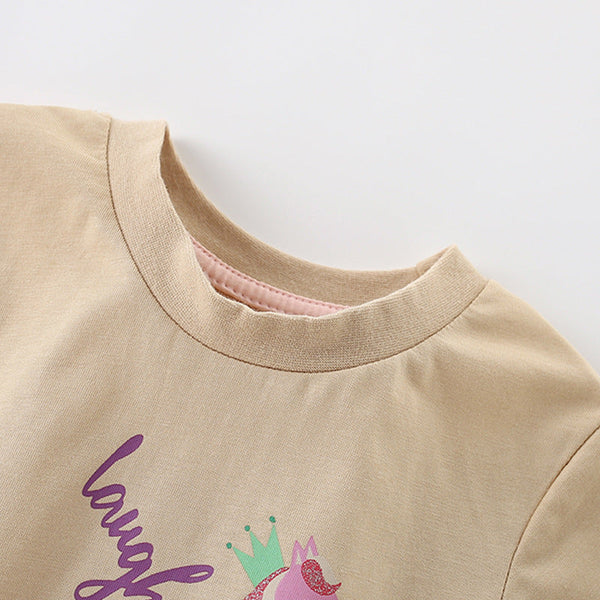 Summer Kids’ Cartoon Horse and Letters Pattern T-shirt in European and American Style