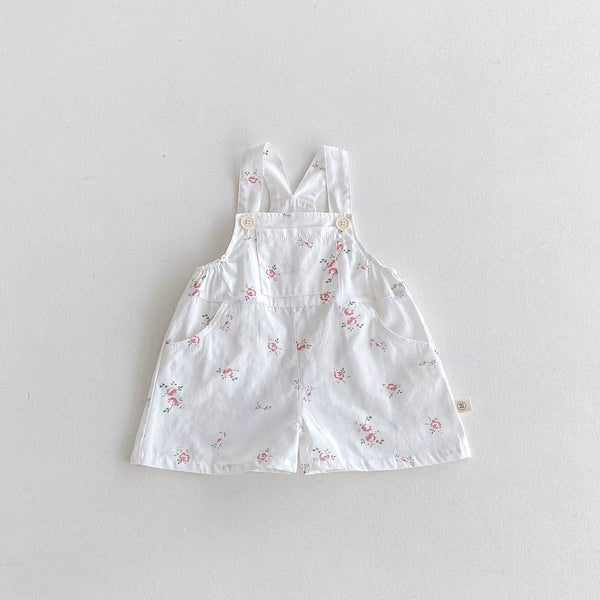 Summer Arrival Baby Kids Girls Sleeveless Floral Pattern Strap Overalls and Pink Vest Clothing Set