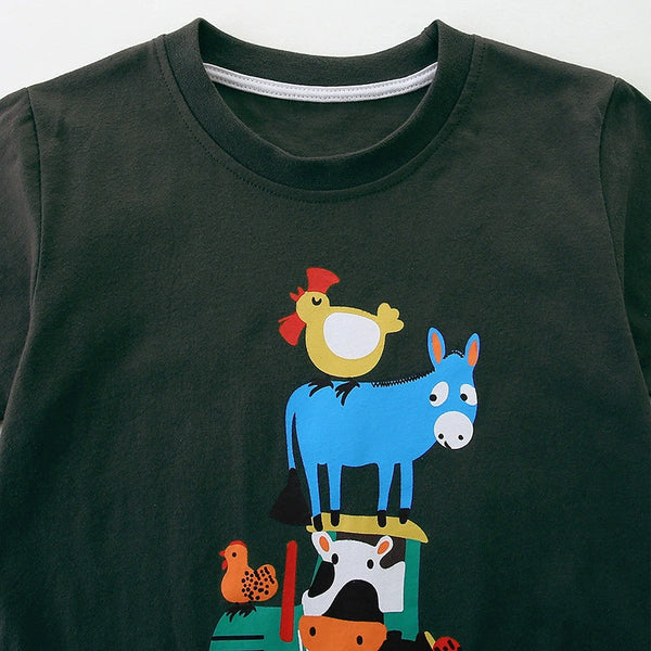 Summer Boys’ Farm Animals Cartoon Pattern T-shirt in European and American Style