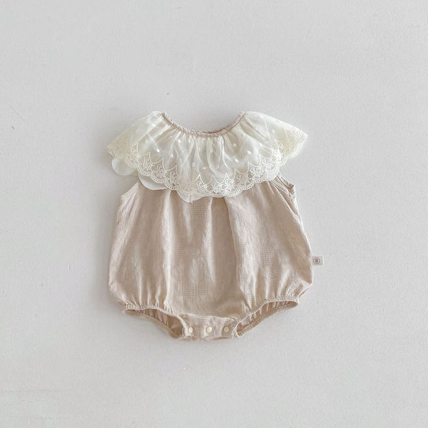 Summer Arrival Baby Girls Lace Embroidery Collar Sleeveless Onesies