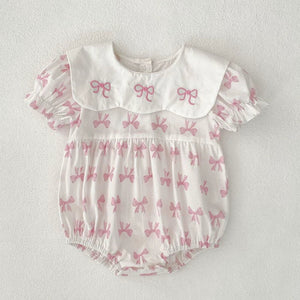 Summer Baby Girls French-style Butterfly-bow Pattern Short Sleeves Onesies and Dress – Princess Sister Matching Set