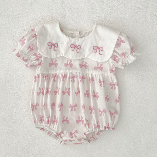 Summer Baby Girls French-style Butterfly-bow Pattern Short Sleeves Onesies and Dress – Princess Sister Matching Set