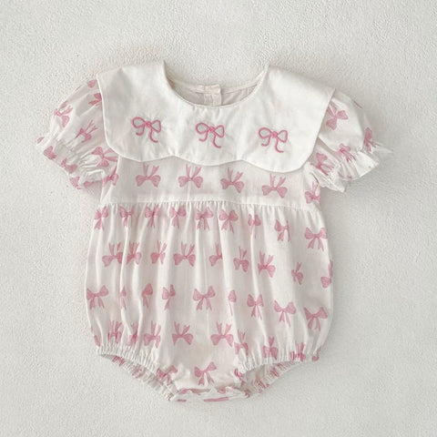 Summer Baby Girls French-style Butterfly-bow Pattern Short Sleeves Onesies and Dress – Princess Sister Matching Set