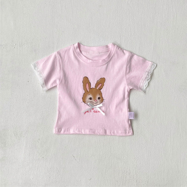 Summer Hot Selling Baby Kids Girls Short Sleeves Cartoon Rabbit Pattern T-shirt