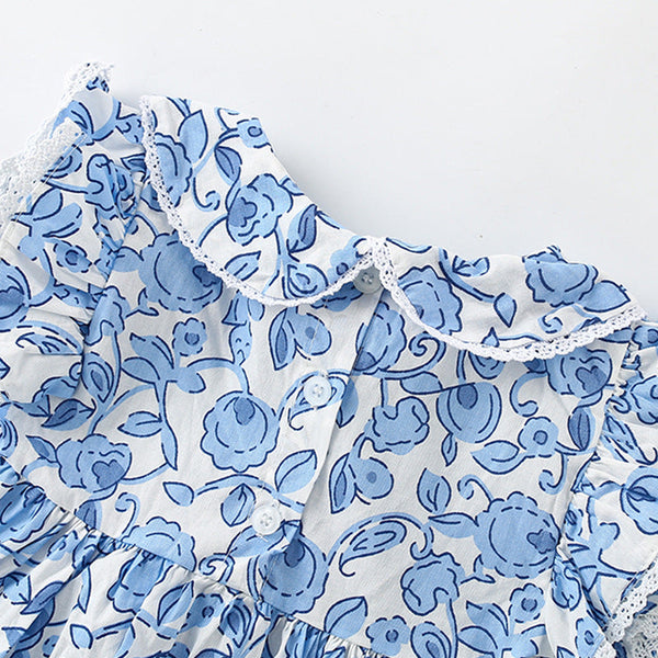 Summer Girls’ Flowers Pattern Printed Top in European and American Style
