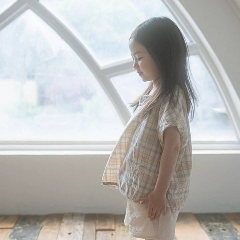 Summer High Quality Baby Kids Girls Short Sleeves Casual Plaid Pattern T-shirt
