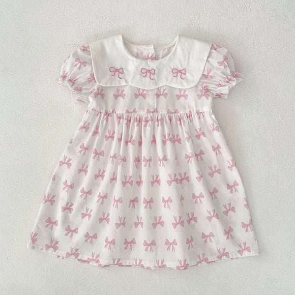 Summer Baby Girls French-style Butterfly-bow Pattern Short Sleeves Onesies and Dress – Princess Sister Matching Set