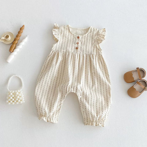 Summer Arrival Baby Girls Fly Sleeves Striped Pattern Rompers