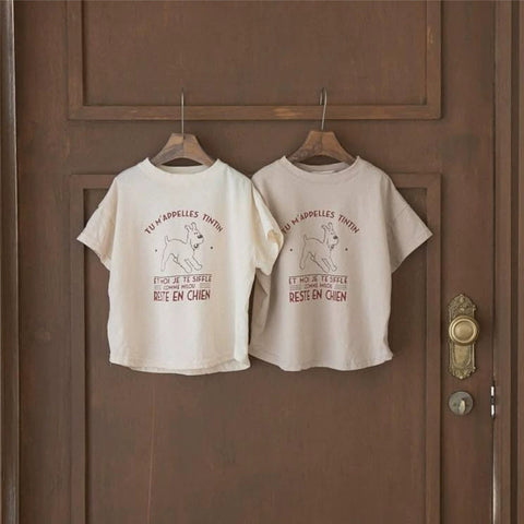 Summer Hot Selling Baby Kids Unisex Short Sleeves Cartoon Puppy Pattern T-shirt