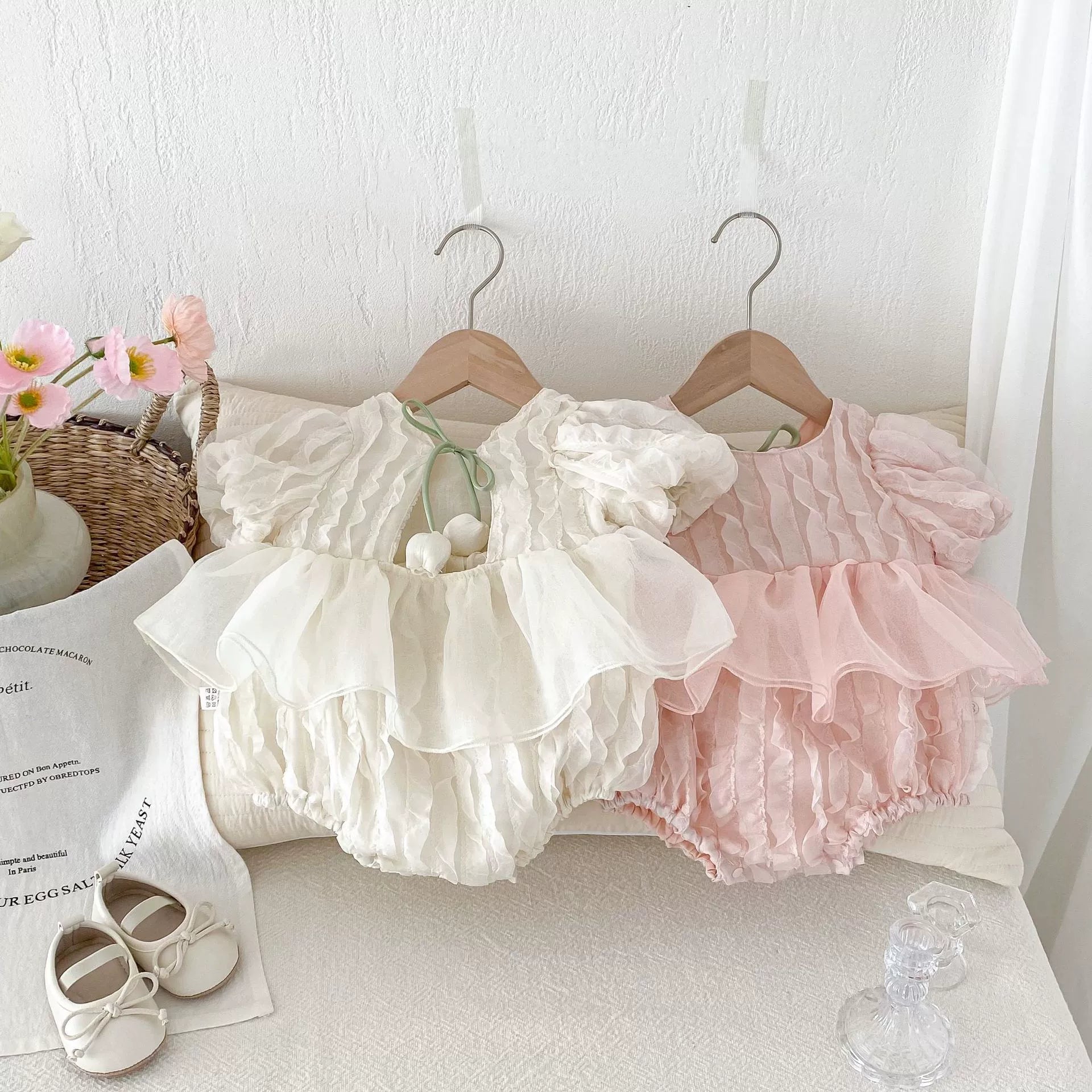 Summer Arrival Baby Girls Ruffle Design Short Sleeves Onesies