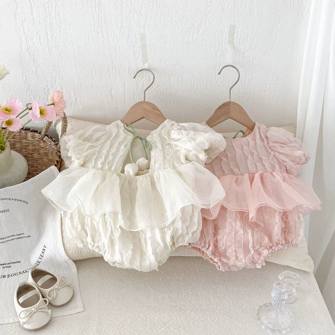Summer Arrival Baby Girls Ruffle Design Short Sleeves Onesies