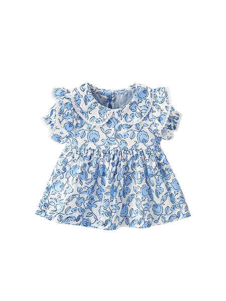 Summer Girls’ Flowers Pattern Printed Top in European and American Style