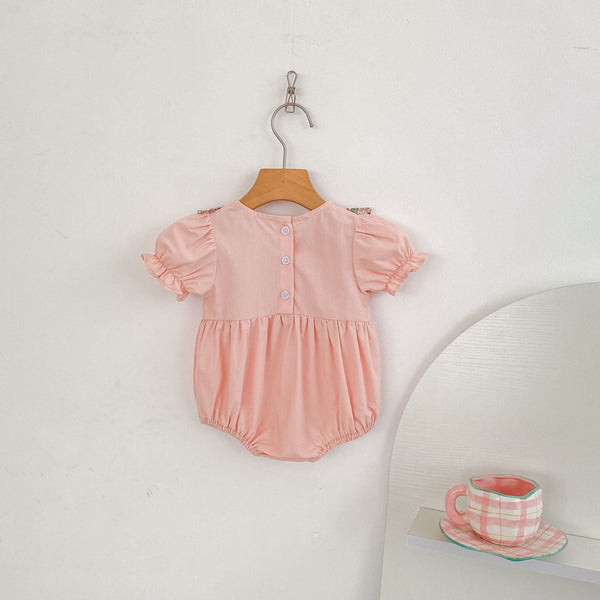 Summer Baby Girls French-style Flowers Pattern Short Sleeves Color Patchwork Onesies and Dress – Princess Sister Matching Set