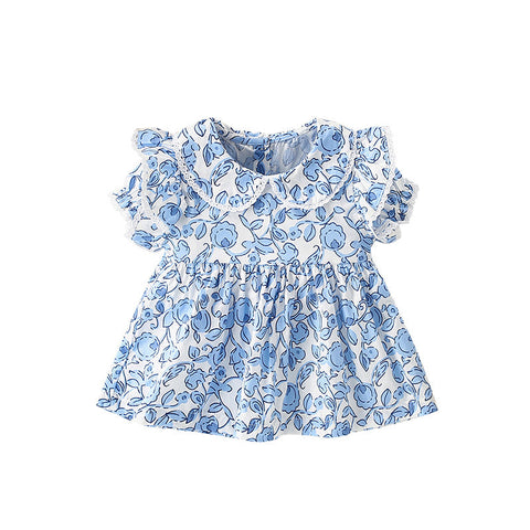 Summer Girls’ Flowers Pattern Printed Top in European and American Style