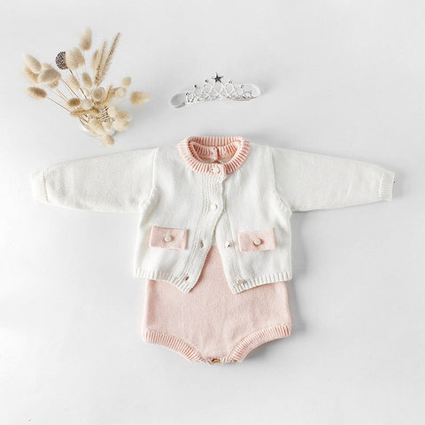 Baby Girl 1pcs Contrast Longsleeve Knit Bodysuit & Cardigan 1-Pieces Sets