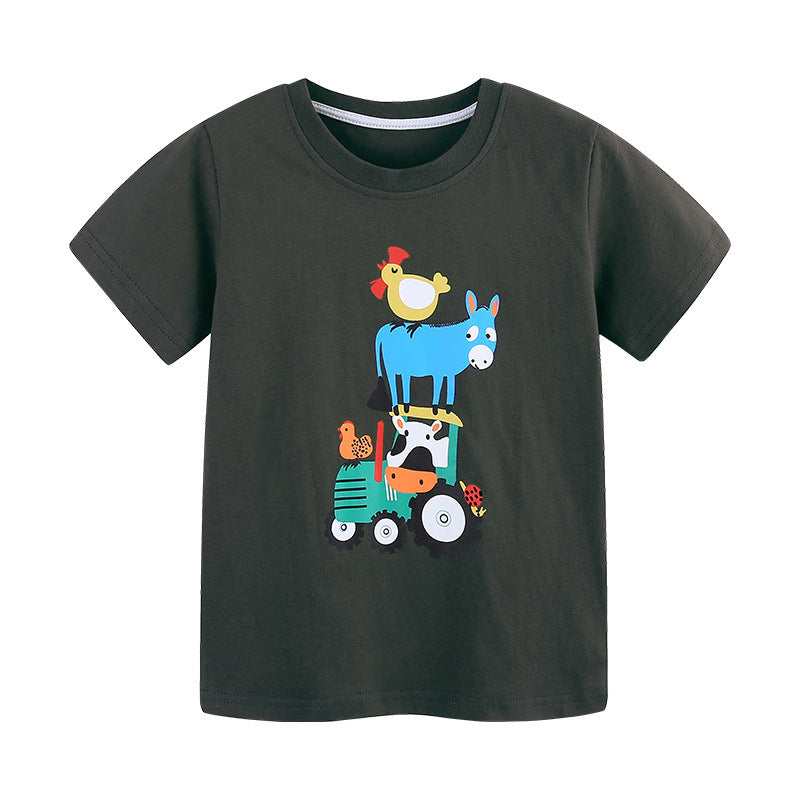 Summer Boys’ Farm Animals Cartoon Pattern T-shirt in European and American Style