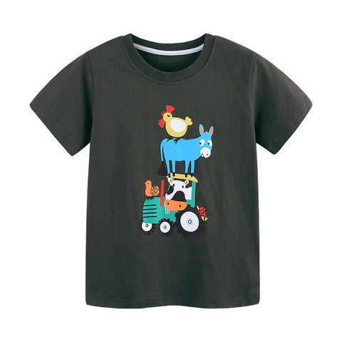 Summer Boys’ Farm Animals Cartoon Pattern T-shirt in European and American Style