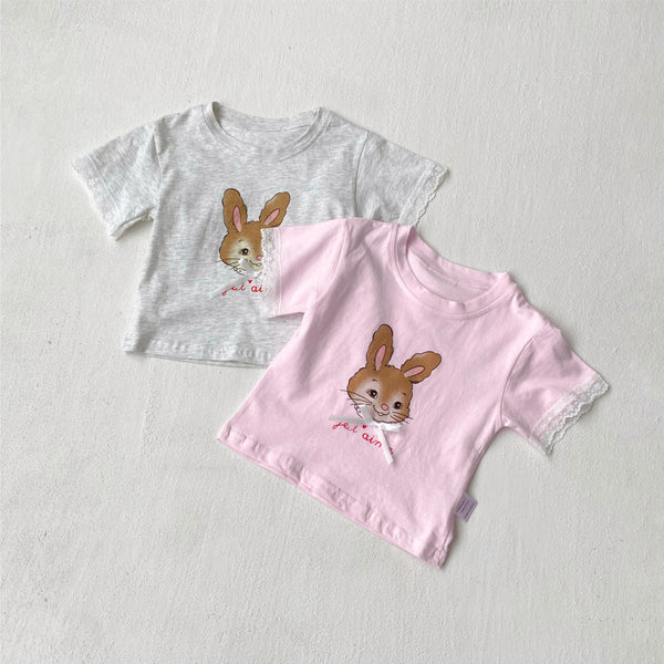 Summer Hot Selling Baby Kids Girls Short Sleeves Cartoon Rabbit Pattern T-shirt
