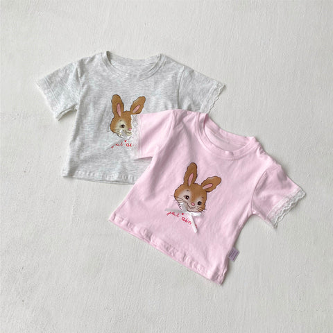Summer Hot Selling Baby Kids Girls Short Sleeves Cartoon Rabbit Pattern T-shirt