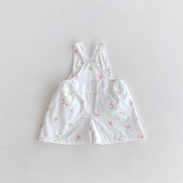 Summer Arrival Baby Kids Girls Sleeveless Floral Pattern Strap Overalls and Pink Vest Clothing Set