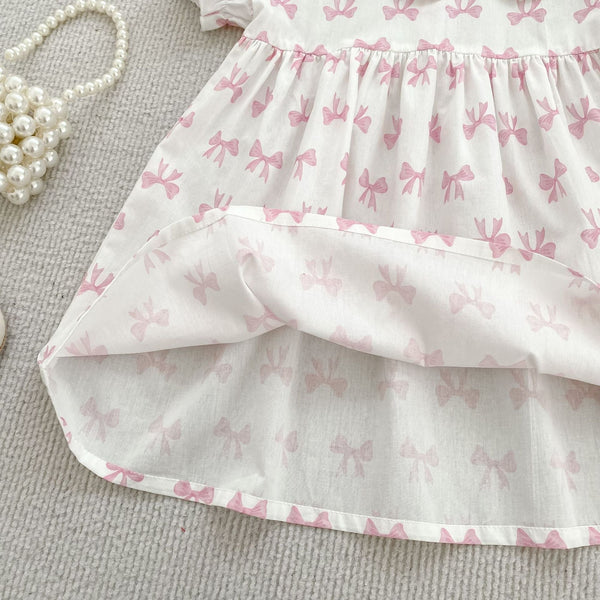 Summer Baby Girls French-style Butterfly-bow Pattern Short Sleeves Onesies and Dress – Princess Sister Matching Set