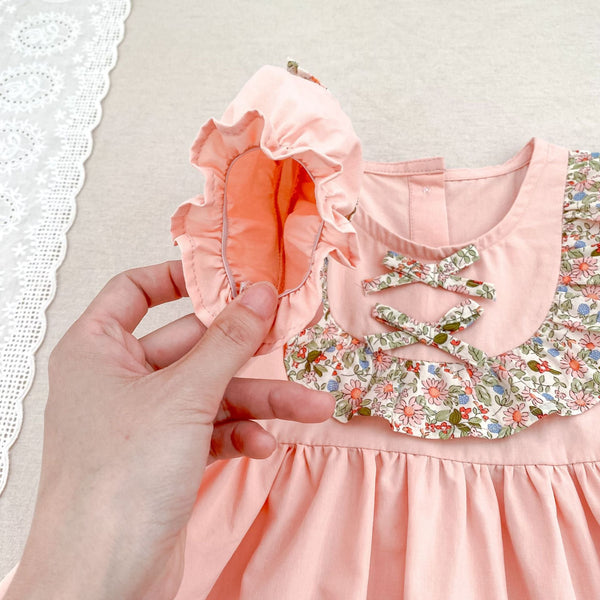 Summer Baby Girls French-style Flowers Pattern Short Sleeves Color Patchwork Onesies and Dress – Princess Sister Matching Set
