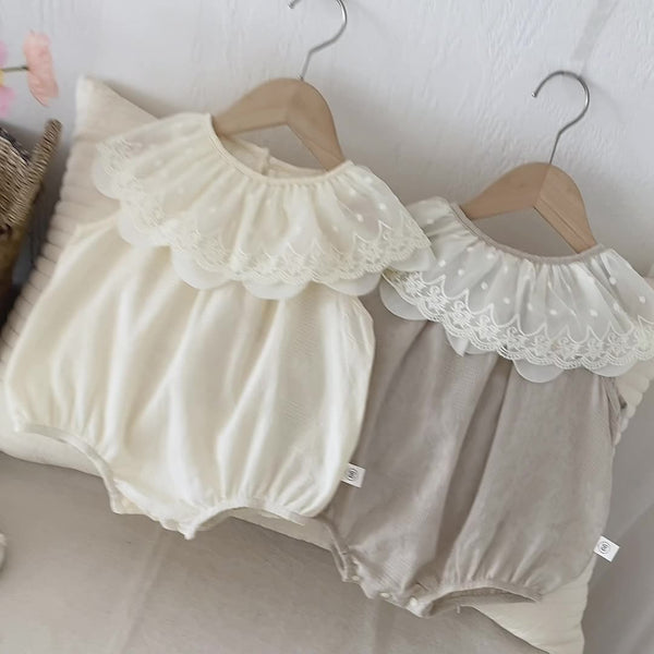 Summer Arrival Baby Girls Lace Embroidery Collar Sleeveless Onesies