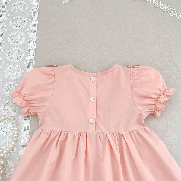 Summer Baby Girls French-style Flowers Pattern Short Sleeves Color Patchwork Onesies and Dress – Princess Sister Matching Set