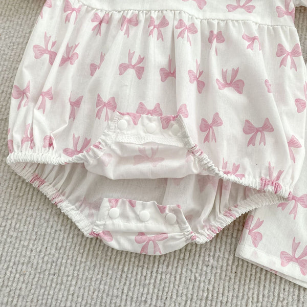 Summer Baby Girls French-style Butterfly-bow Pattern Short Sleeves Onesies and Dress – Princess Sister Matching Set