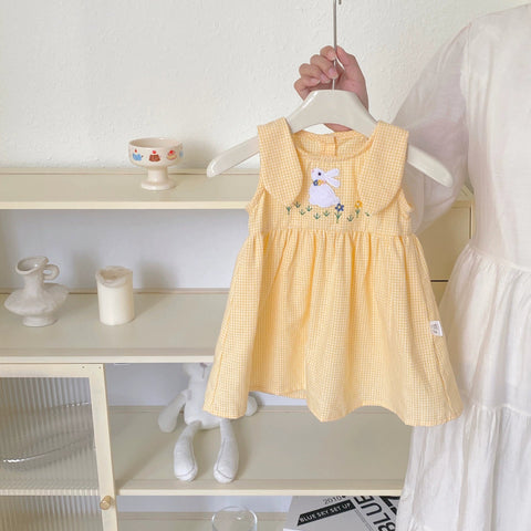 Summer Hot Selling Baby Kids Girls Princess Sleeveless Plaid Dress