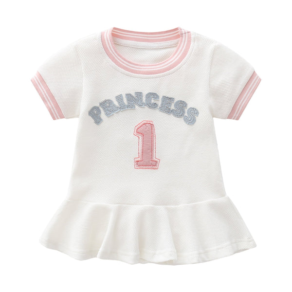 Baby Girl 1pcs Logo Graphic Graphic Side & Neck Striped Design Ruffle Hem Baseball Dress