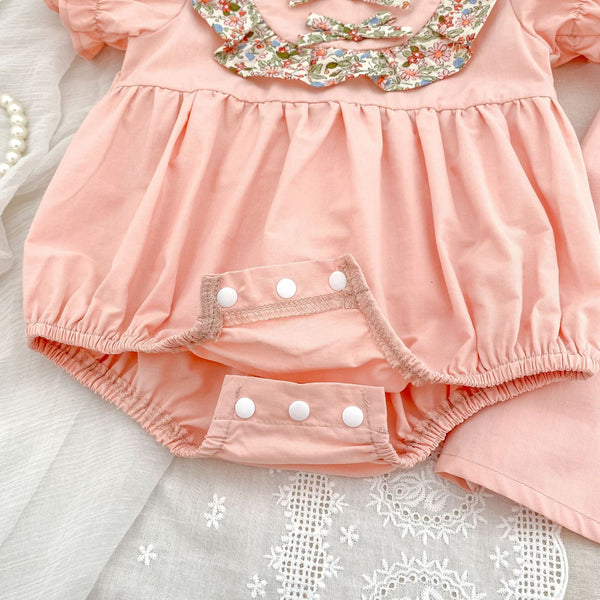 Summer Baby Girls French-style Flowers Pattern Short Sleeves Color Patchwork Onesies and Dress – Princess Sister Matching Set