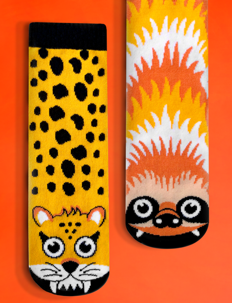 SLOTH & CHEETAH DAD OR MOM AND ME SOCK SET